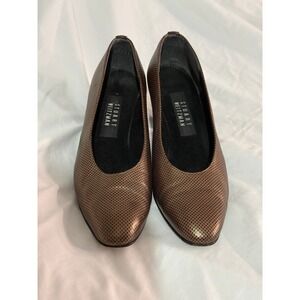 VTG Stuart Weitzman Bronze Metallic Eel Skin Block Heel Pumps Size 8 B Spain